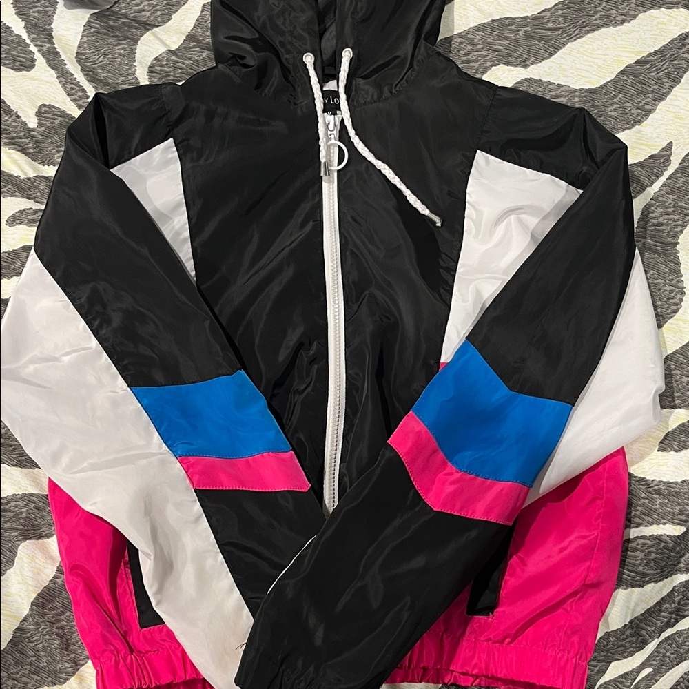 New Look Black, Pink, and Blue Bomber Jacket